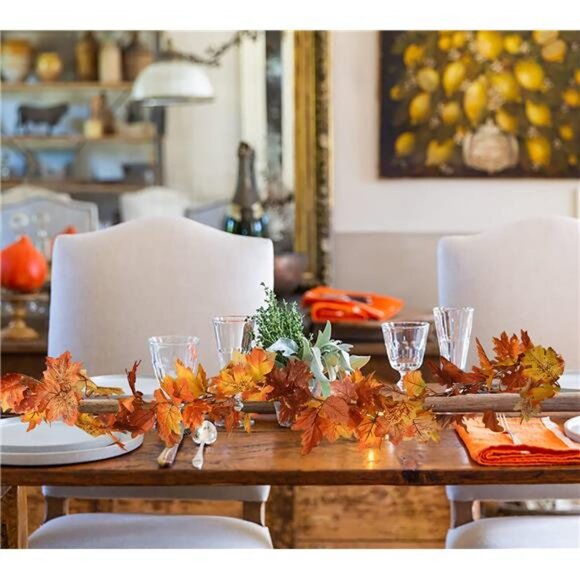 House 2 Pack Fall Maple Leaf Garland - 5.9Ft/Piece Hanging Vine Artificial - Picture 6 of 8